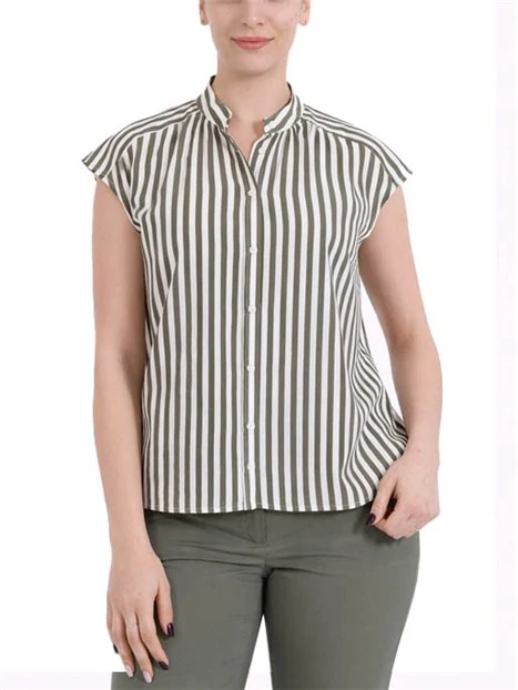 CAMICIA MANICA CORTA  CON COLLO ALLA COREANA DONNA VERDE