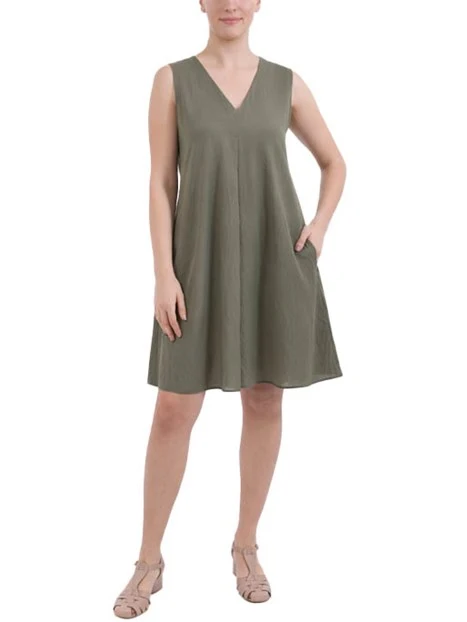 VESTITO CORTO SCOLLO A V  MISTO VISCOSA DONNA VERDE