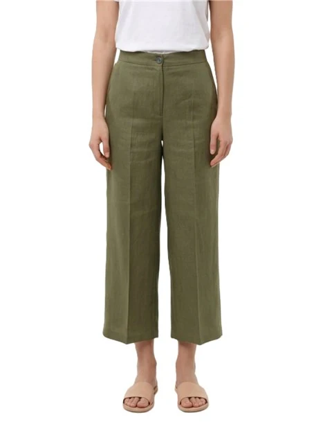 PANTALONE PALAZZO IN LINO CON PIEGA STIRATA E TASCHE LATERALI DONNA VERDE