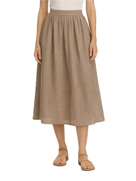 GONNA IN TELA DI LINO CON INSERTO ELASTICO SUL RETRO DONNA MARRONE