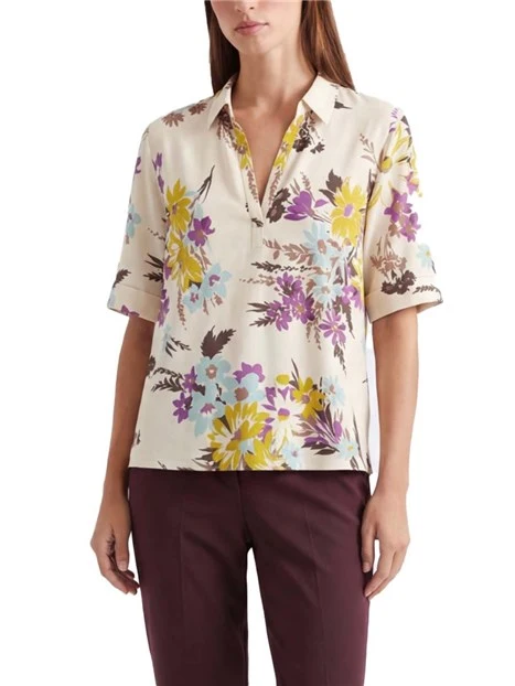 CAMICIA MANICA CORTA CON STAMPA FLOREALE DONNA BEIGE