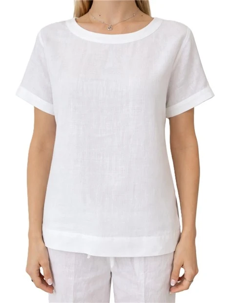 BLUSA IN PURO LINO CON BORDI ALTI  DONNA BIANCO