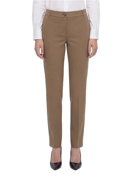 PANTALONI SIGARETTA IN POPELINE DI MISTO COTONE CON BOTTONE A VISTA DONNA TORTORA