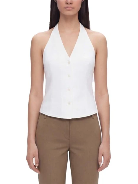 TOP IN MISTO COTONE CON BOTTONCINI A VISTA DONNA BIANCO