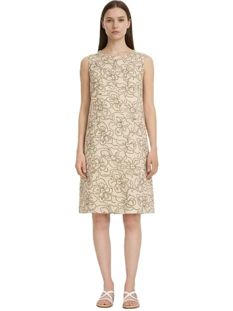 VESTITO CORTO CON RICAMI A CONTRASTO DONNA BEIGE