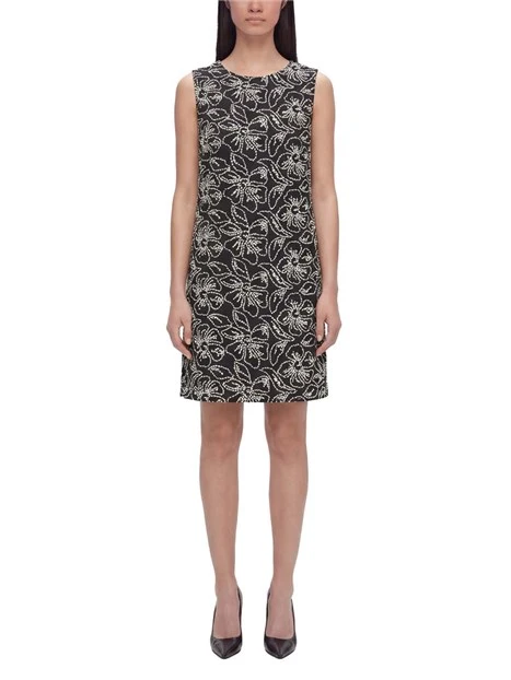 VESTITO CORTO CON RICAMI A CONTRASTO DONNA NERO