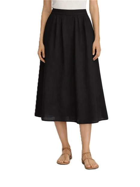 GONNA IN TELA DI LINO CON INSERTO ELASTICO SUL RETRO DONNA NERO