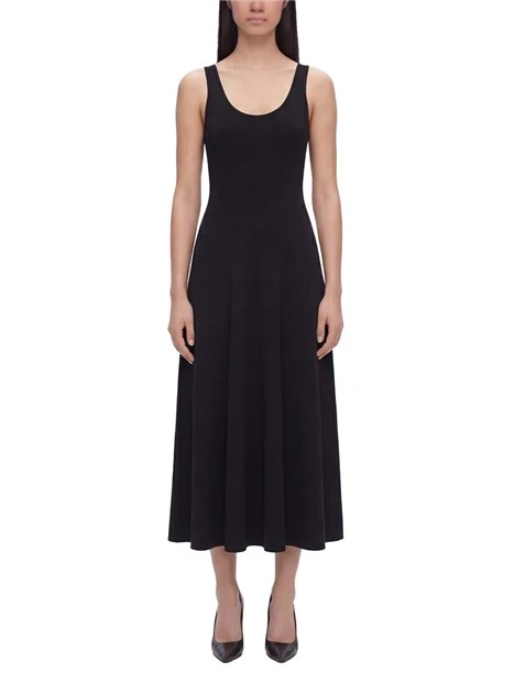 VESTITO LUNGO IN LINO SCOLLO QUADRATO DONNA NERO