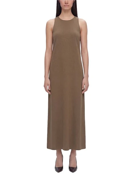 VESTITO LUNGO IN LINO CON SPACCHI LATERALI DONNA TORTORA