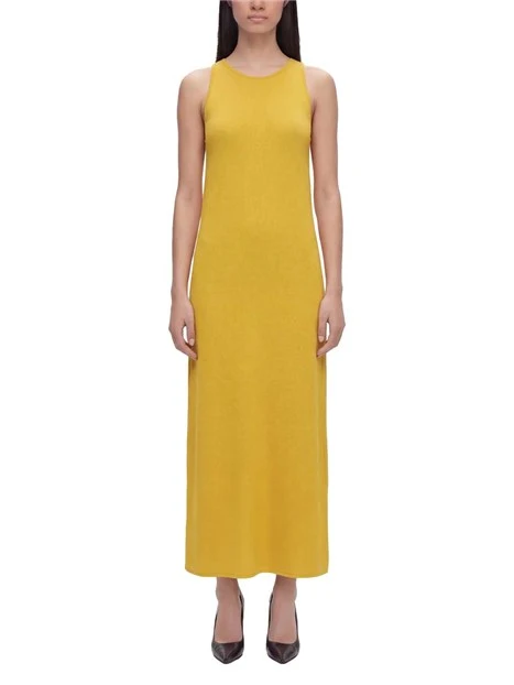 VESTITO LUNGO IN LINO CON SPACCHI LATERALI DONNA GIALLO