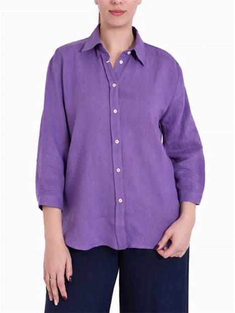 CAMICIA IN PURO LINO CON MANICHE A TRE QUARTI DONNA VIOLA