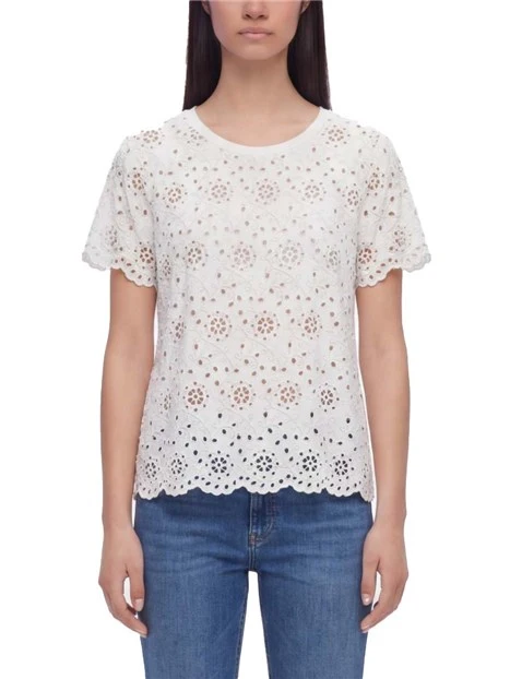 T-SHIRT MANICA CORTA IN COTONE SANGALLO DONNA BIANCO