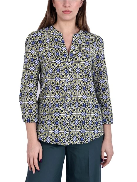 BLUSA IN MUSSOLA STAMPATA DONNA AZZURRO