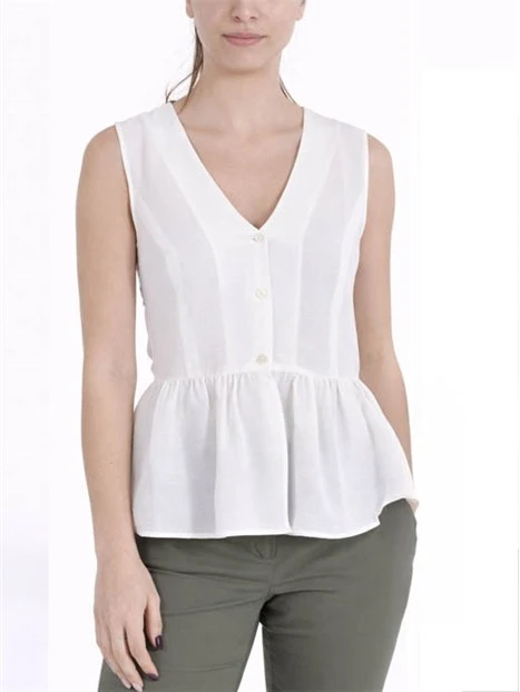 TOP IN MISTO LINO CON BALZA IN VITA DONNA BIANCO