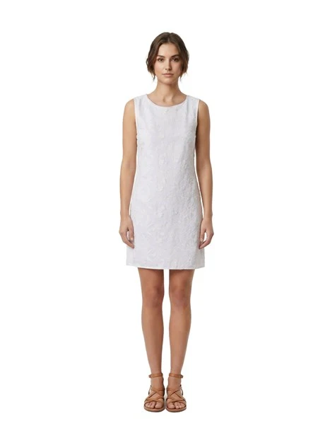 VESTITO CORTO SMANICATO IN COTONE RICAMATO  DONNA BIANCO