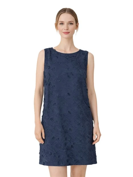 VESTITO CORTO SMANICATO IN COTONE RICAMATO  DONNA BLU