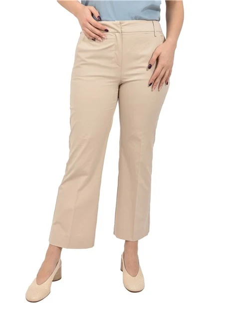 PANTALONE PALAZZO IN GARBADINA DI COTONE STRETCH CON TASCHE LATERALI DONNA BEIGE