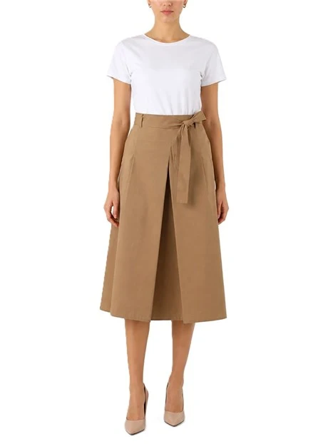 VESTITO LUNGO IN DOPPIO MATERIALE E E CINTURA DONNA MARRONE