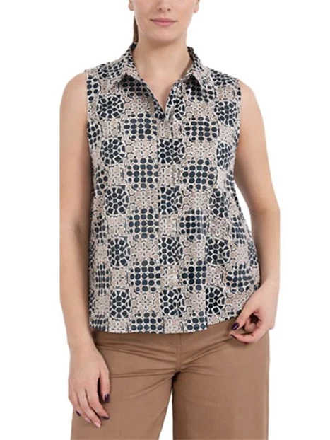 CAMICIA SMANICATA IN POPELINE DI COTONE DONNA STAMPATA VERDE