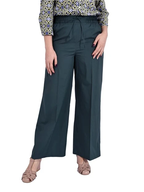 PANTALONE PALAZZO CON COULISSE IN VITA E INSERTO ELASTICO DONNA VERDE