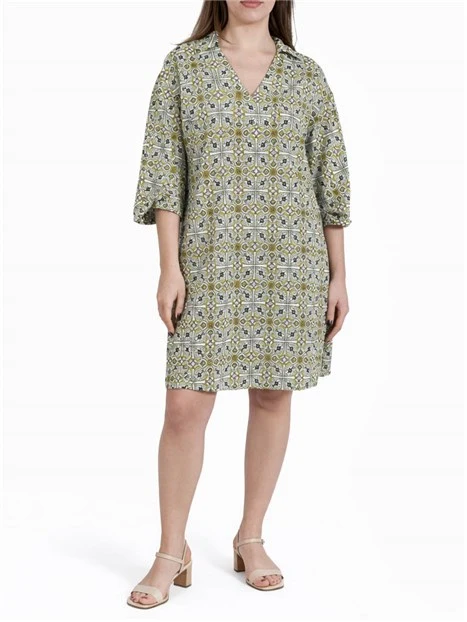 VESTITO CORTO IN MUSSOLA DI COTONE STAMPATA  CON SCOLLO A POLO DONNA MARRONE