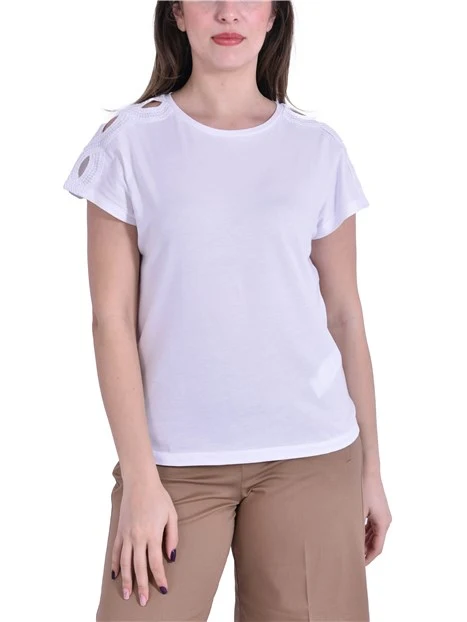 T-SHIRT MANICA CORTA IN JERSET CON MANICHEA KIMONO DONNA BIANCO