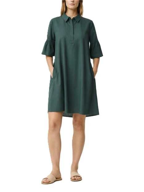 VESTITO CORTO IN PUR COTONE CON MANICHE TRE QUARTI CON BALZA DONNA VERDE SCURO