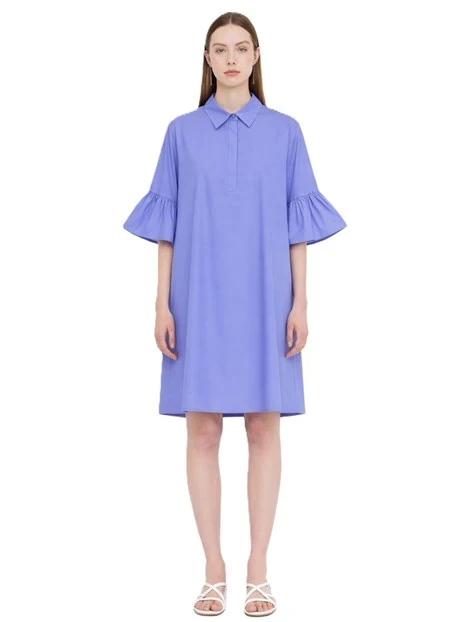 VESTITO CORTO IN PURE COTONE CON MANICHE TRE QUARTI CON BALZA DONNA AZZURRO