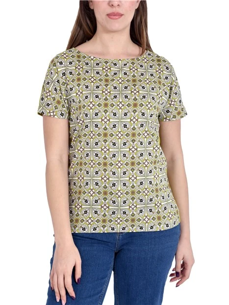 T-SHIRT MANICA CORTA  IN COTONE STRECTH CON RETRO IN JERSEY DONNA MARRONE