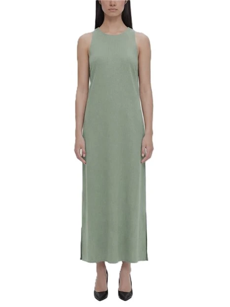 VESTITO LUNGO IN LINO CON SPACCHI LATERALI DONNA VERDE