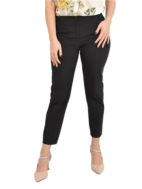 PANTALONI SIGARETTA IN POPELINE DI MISTO COTONE CON BOTTONE A VISTA DONNA NERO