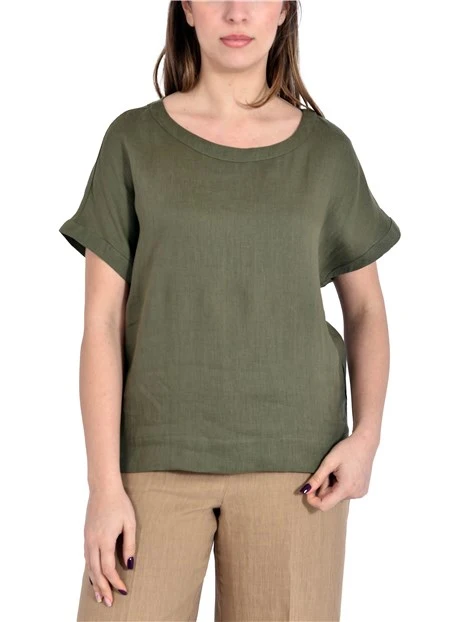 BLUSA IN PURO LINO CON BORDI ALTI DONNA VERDE