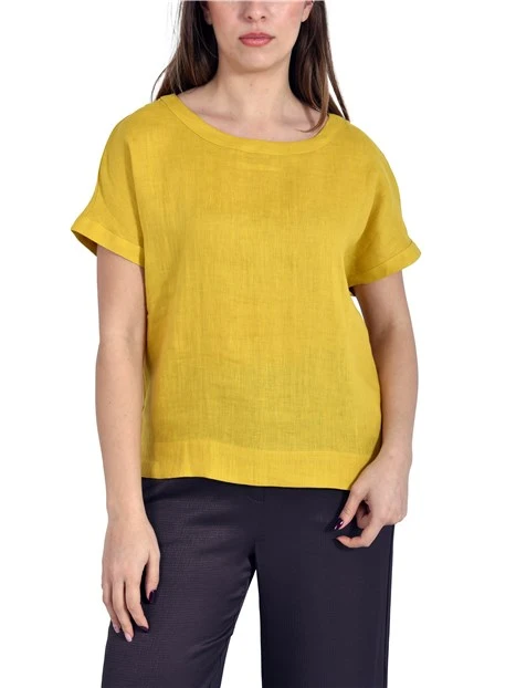 BLUSA IN PURO LINO CON BORDI ALTI DONNA GIALLO