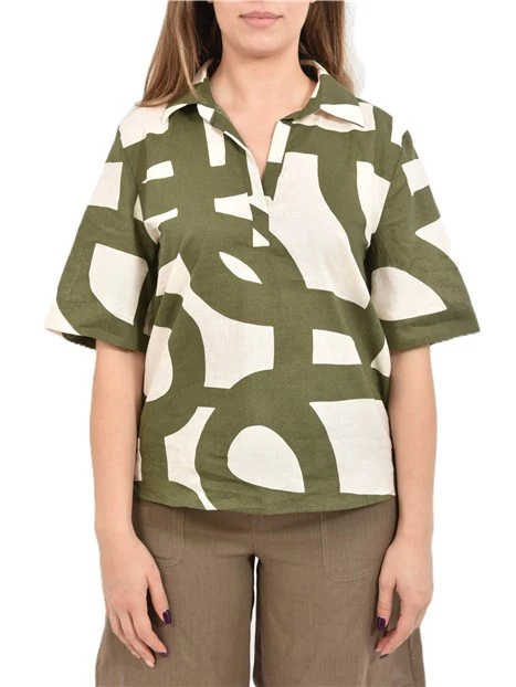 CAMICIA MANICA CORTA CON STAMPA FLOREALE DONNA VERDE