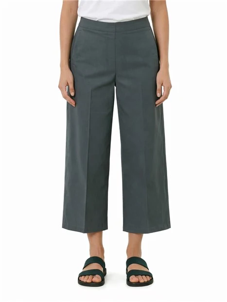 PANTALONE PALAZZO CON TASCHE A FILETTO E INSERTO ELASTICO SUL RETRO DONNA VERDE