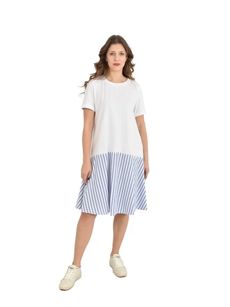 VESTITO CORTO IN JERSEY CON BALZA  DONNA BIANCO