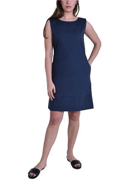 VESTITO CORTO SMANICATO IN PURO COTONE BLU