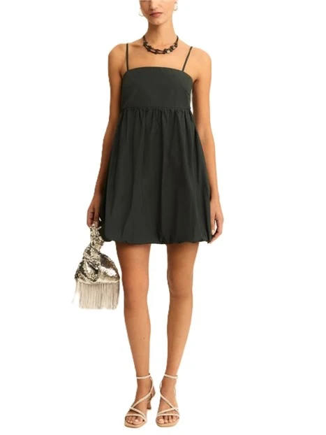 VESTITO CORTO CON GONNA A PALLONCINO E ARRICCIO IN VITA DONNA VERDE