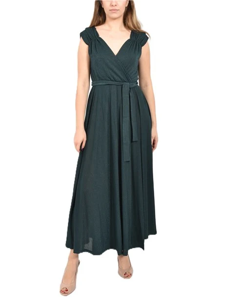 VESTITO CORTO  CON CARRE' POSTERIORE E BALZE IN JERSEY DONNA VERDE