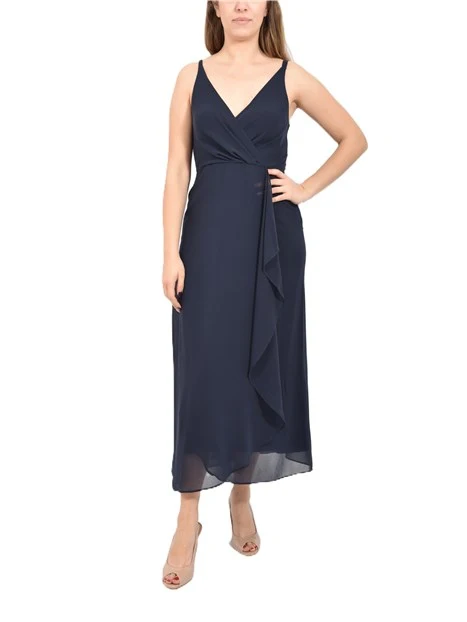 VESTITO LUNGO CON CORPINO CON INCROCIO FRONTALE DONNA BLU