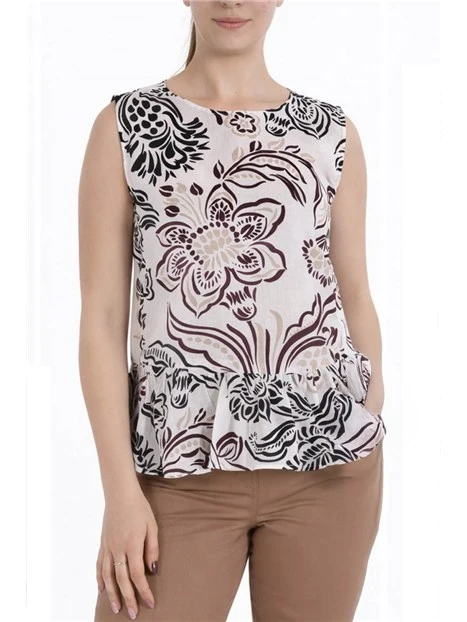 TOP IN MUSSOLA DI COTONE CON BALZA ARRICCIATA DONNA BIANCO