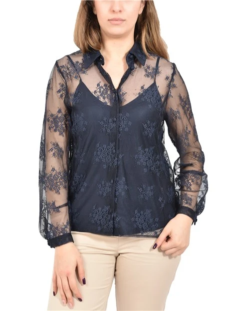 CAMICIA IN PIZZO CON CHIUSURA A GOCCIA  DONNA BLU