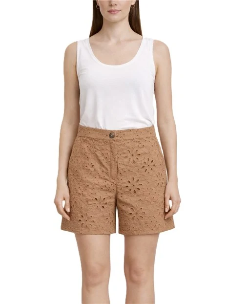 SHORTS IN MUSSOLA DI COTONE CON RICAMO SANGALLO DONNA MARRONE