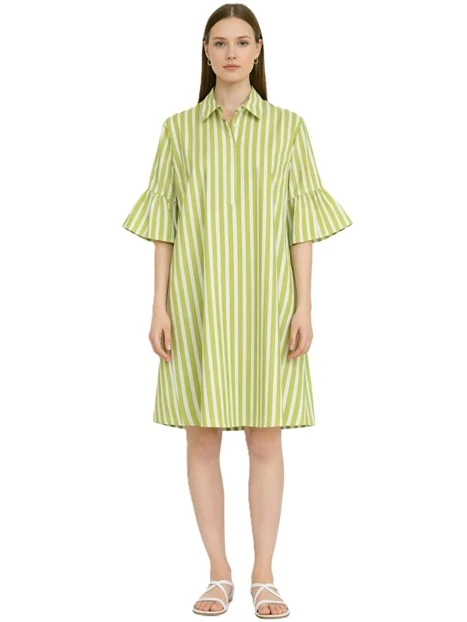 VESTITO CORTO IN PURE COTONE CON MANICHE TRE QUARTI CON BALZA DONNA VERDE