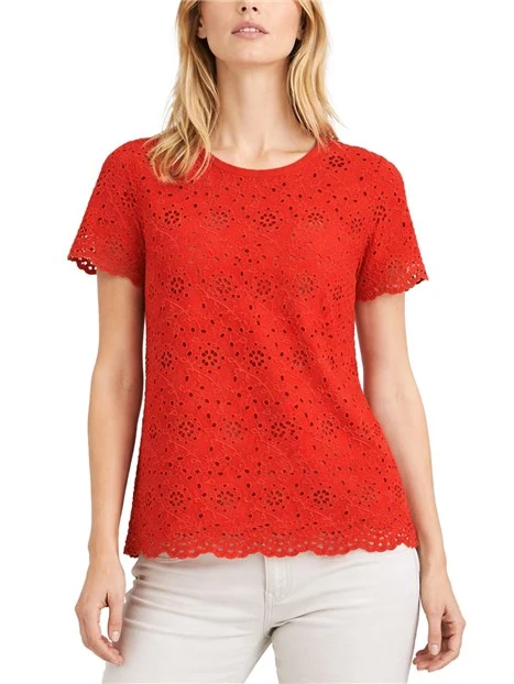 T-SHIRT MANICA CORTA IN COTONE SANGALLO DONNA ROSSO