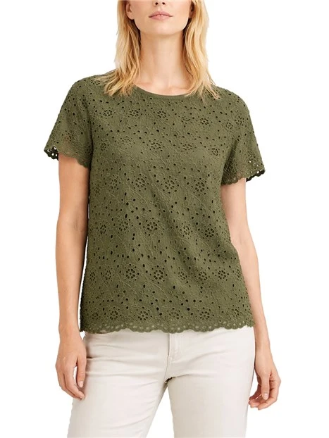 T-SHIRT MANICA CORTA IN COTONE SANGALLO DONNA VERDE