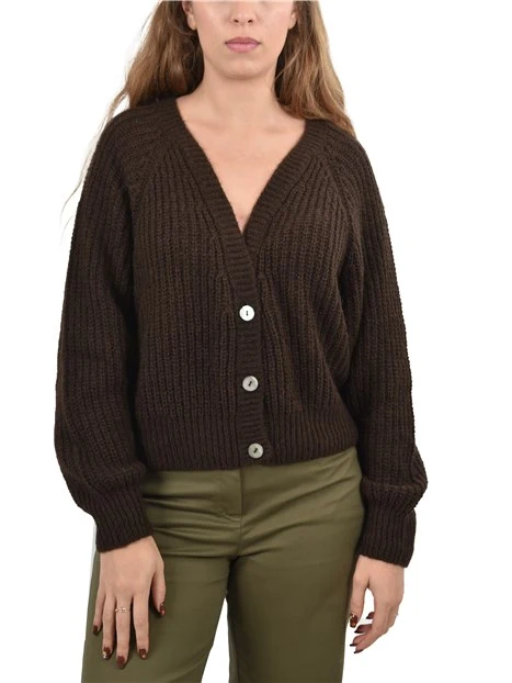 CARDIGAN IN MISTO ALPACA CON BOTTONI IN MADREPERLA DONNA MARRONE