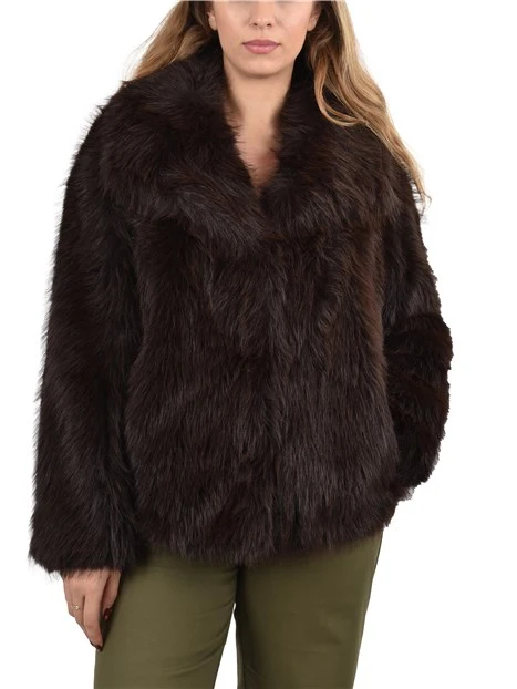 GIACCA CORTA OVERSIZE EFFETTO PELLICCIA DONNA MARRONE