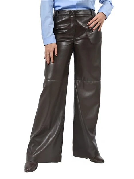 PANTALONI PALAZZO IN JERSEY SPALMATO DONNA MARRONE