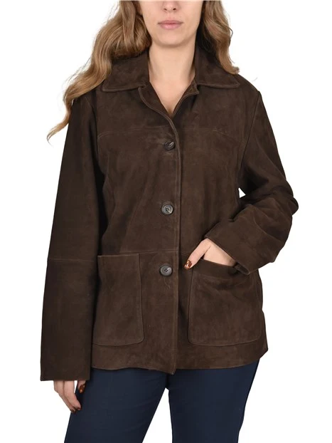 GIACCA IN PELLE CON TASCHE FRONTALI DONNA MARRONE